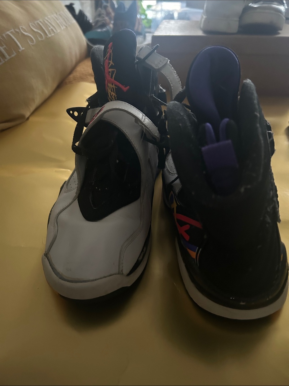 Nike Kids White and Black High-Top Athletic Shoes with Purple and Pink Accents